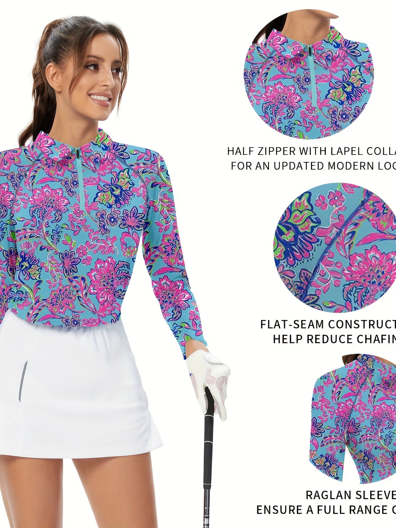 Women's Moisture Wicking Half Zip Golf and Tennis Pullover