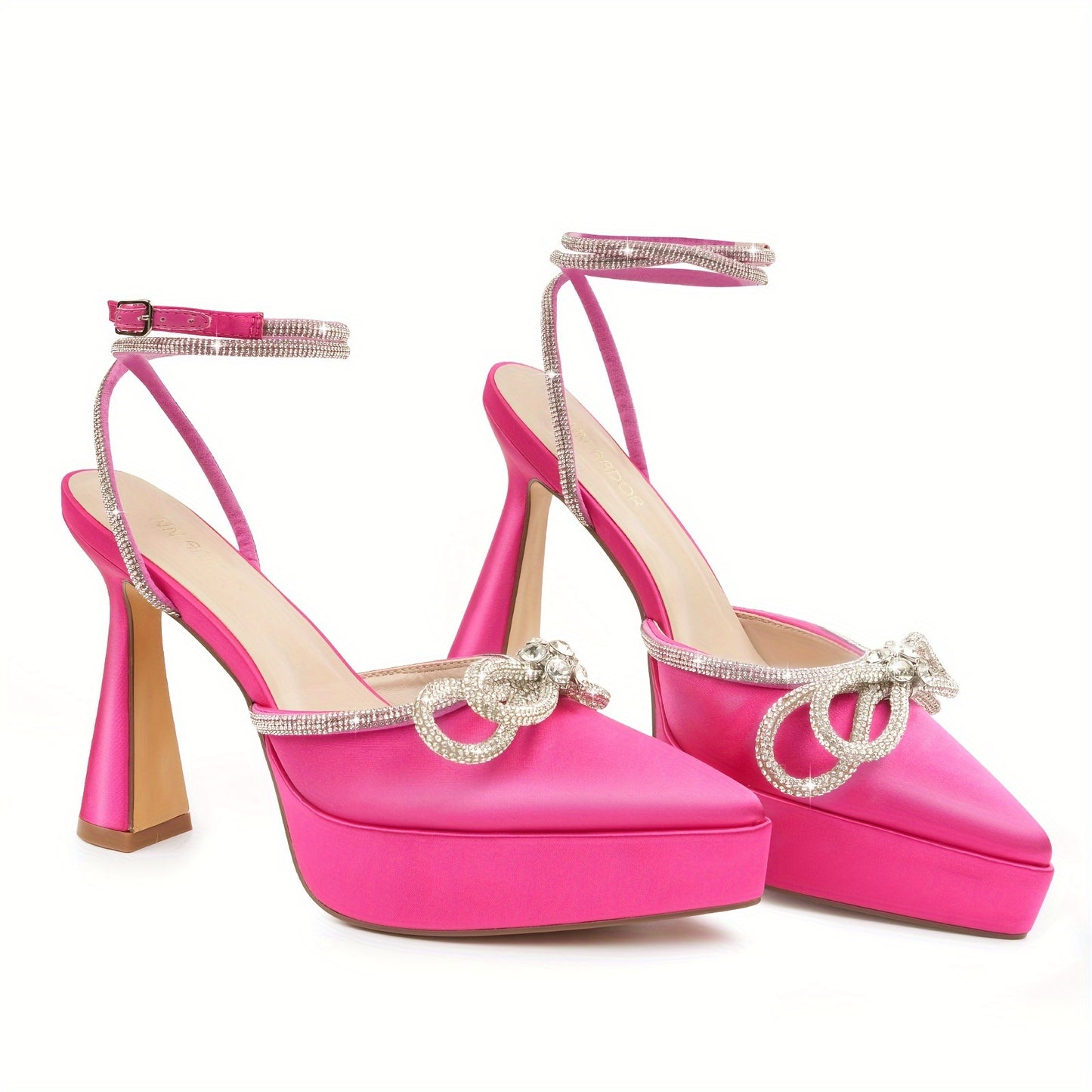 Black Rhinestone Stiletto Sandals for Women 5 Inch High Heel Pointed Toe Platform Shoes with Bow Non Slip Rubber Sole Elegant for Party Prom and Valentine's Day Gifts