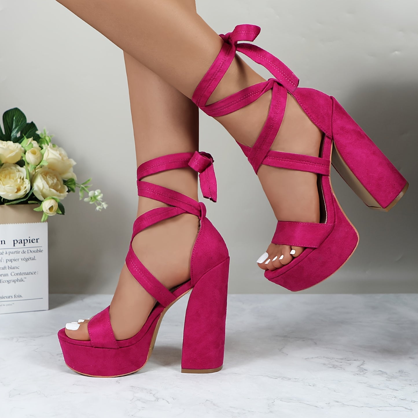 Glaze Women's Lace Up Platform Block Heel Sandals Comfortable Sexy Charming Cute