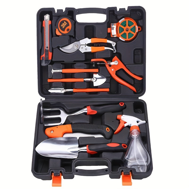 12 Piece Stainless Steel Gardening Tools Set for Women Outdoor Garden Kit with Carrying Suitcase Shovel Trowel Fork Rake Gloves Ideal Christmas Gift