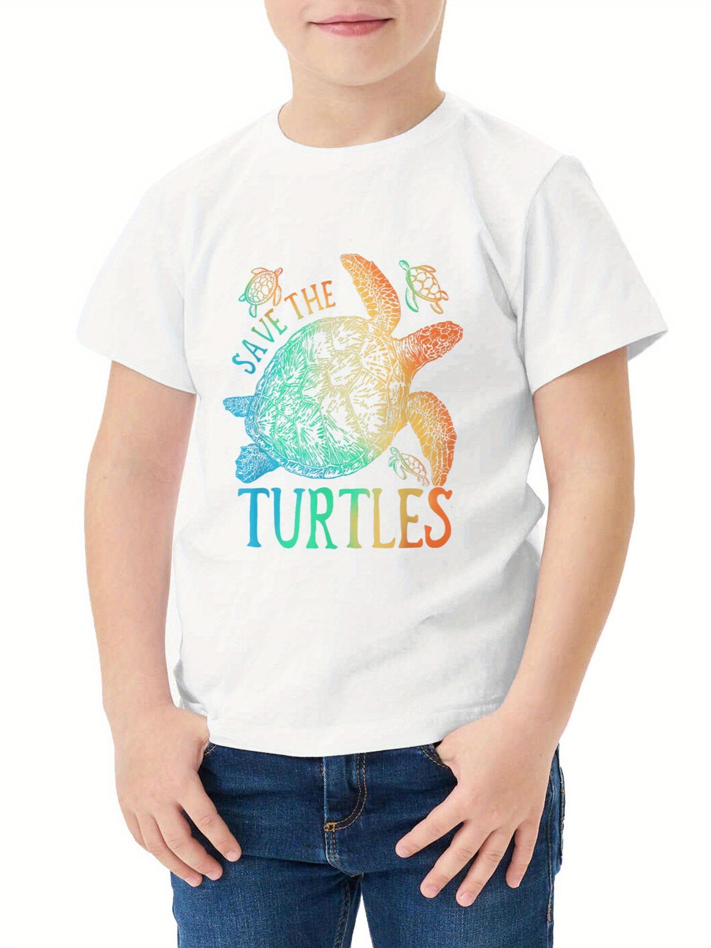 Save The Turtles Tie Dye Sea Turtle Graphic T Shirt For Kids 100 Percent Cotton Slim Fit Casual Round Neck Marine Life Awareness Top