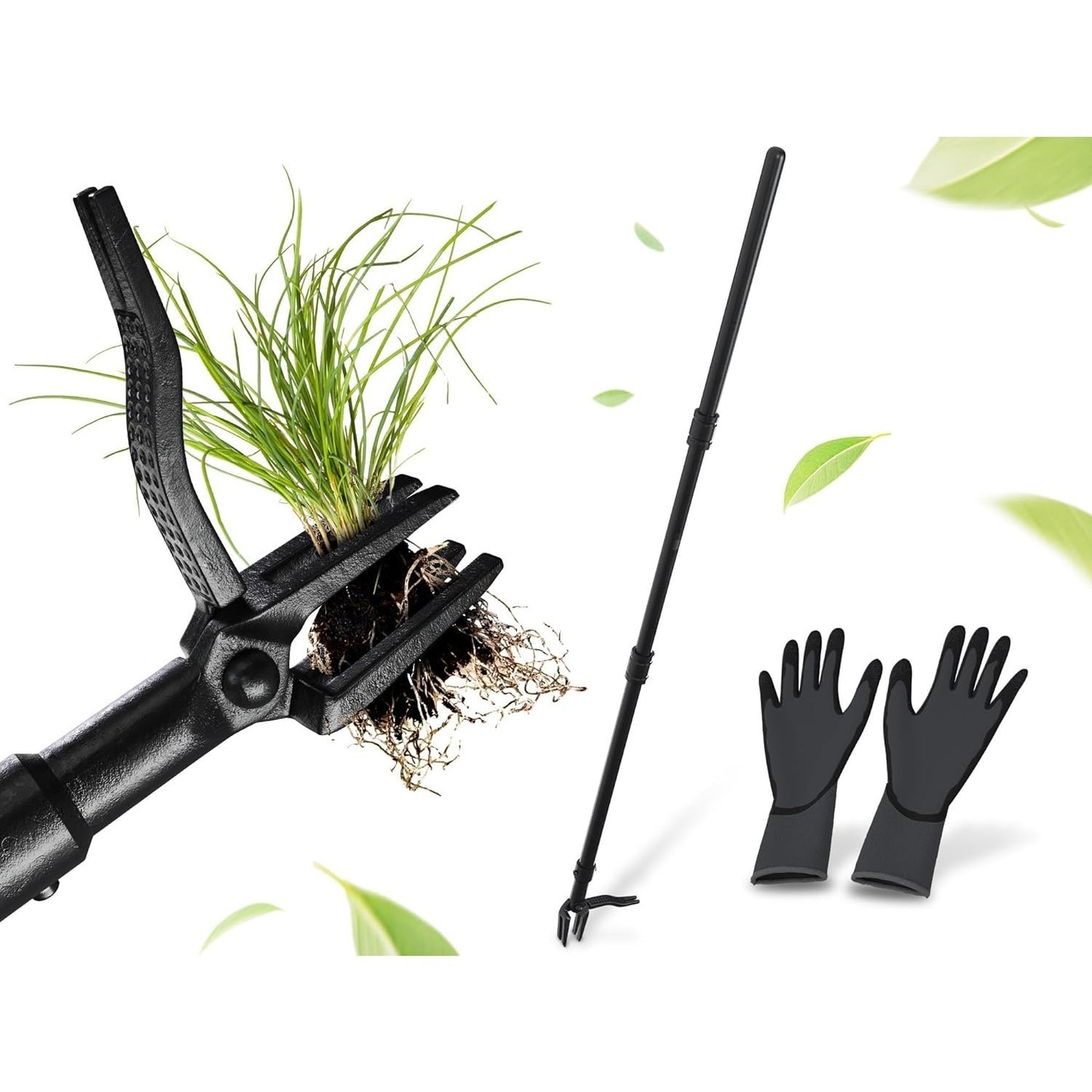 Weeder Kit with Gardening Gloves Long Handled Weeder Tool Standing Weeder with 4 Claw Steel Tip Garden Weeder Tool for Easy Weed Removal Without Bending or Kneeling