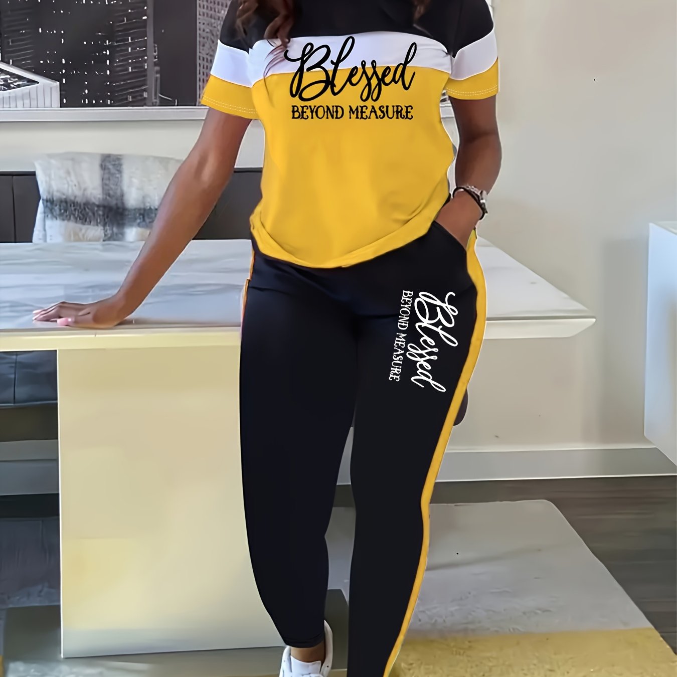 Casual Plus Size Two-Piece Round Neck T-Shirt and Pants Set