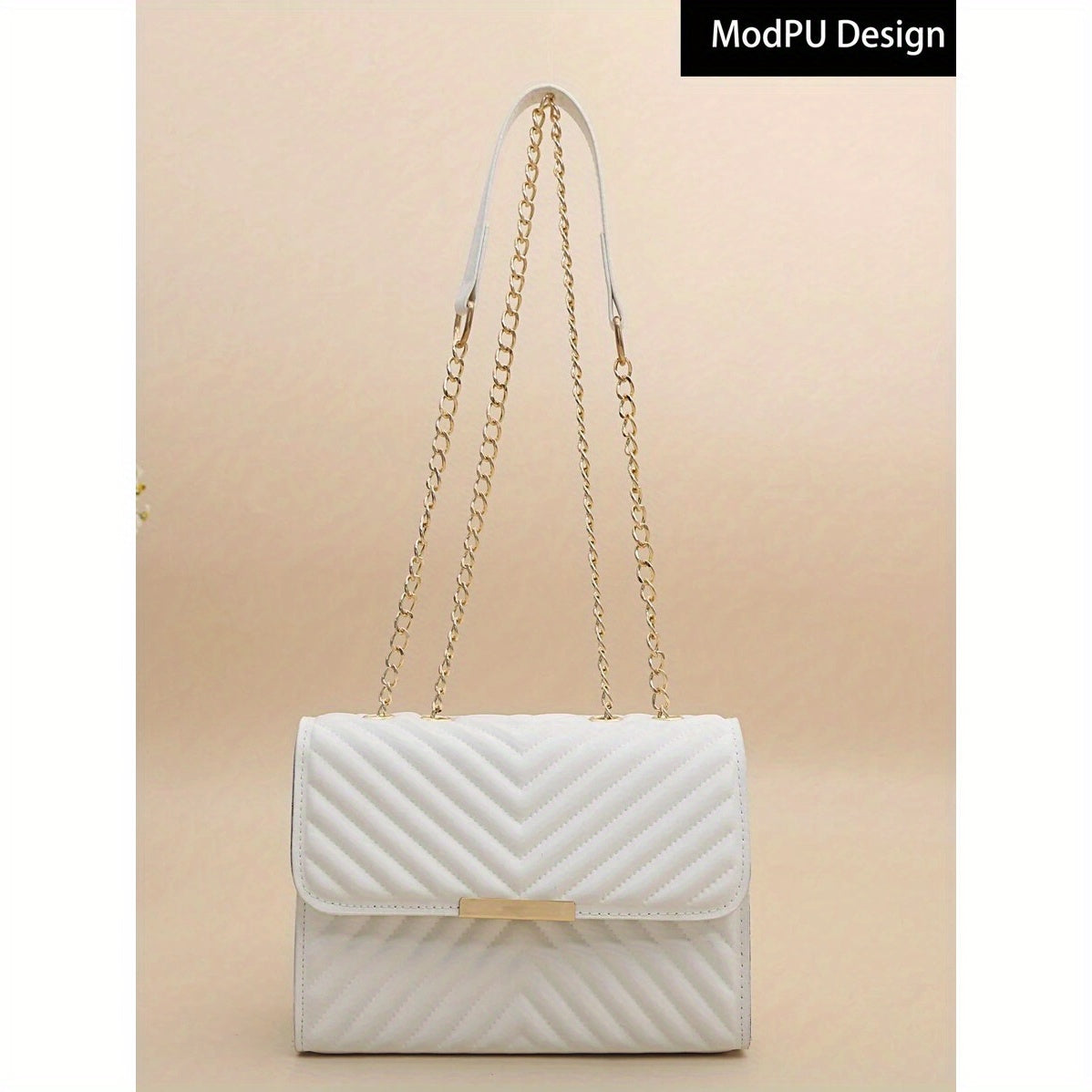 Women’s Quilted Crossbody Bag with Golden Clasp and Chain Strap