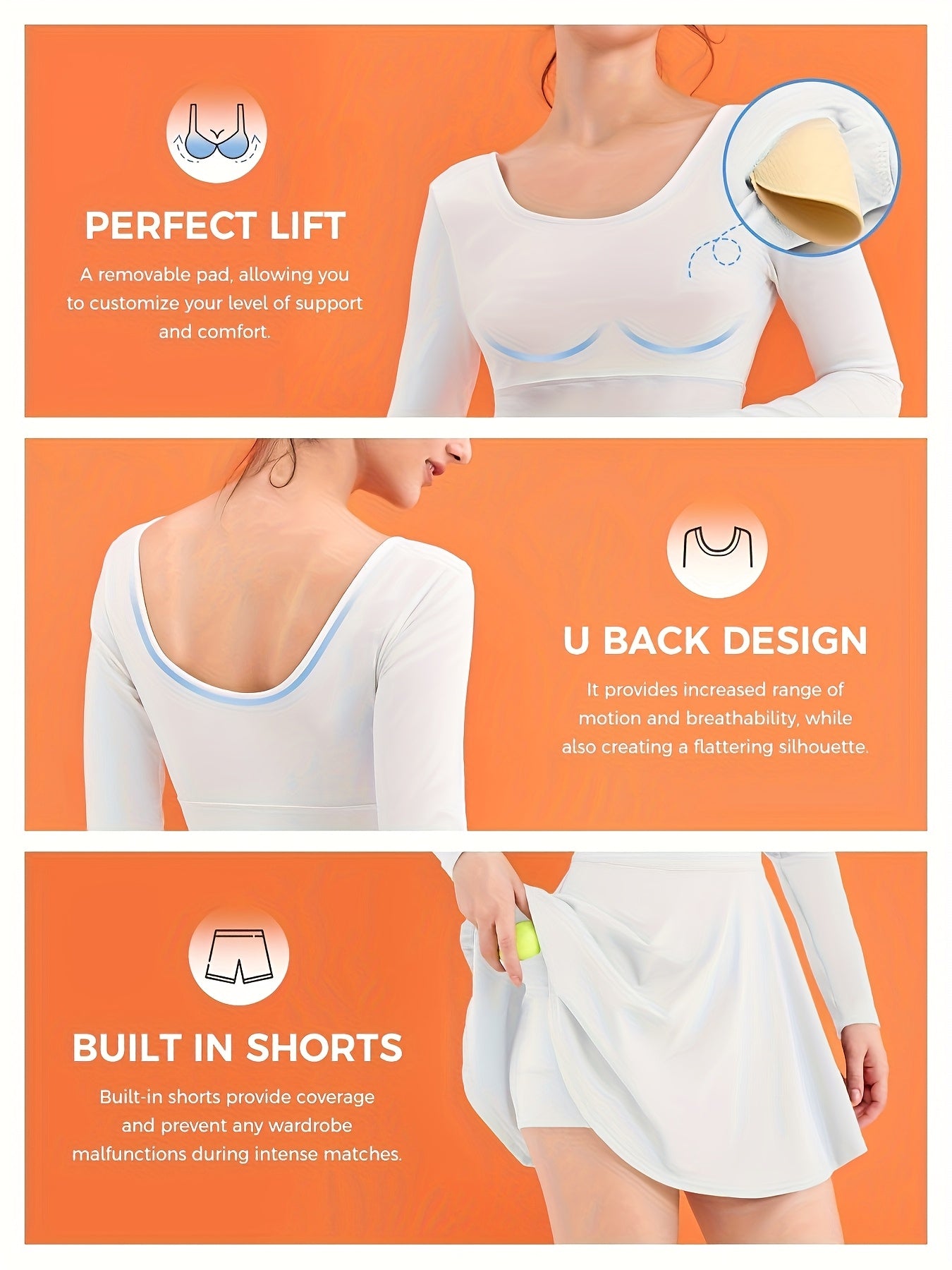 Women's 2-in-1 Tennis Golf Dress with Built-In Shorts