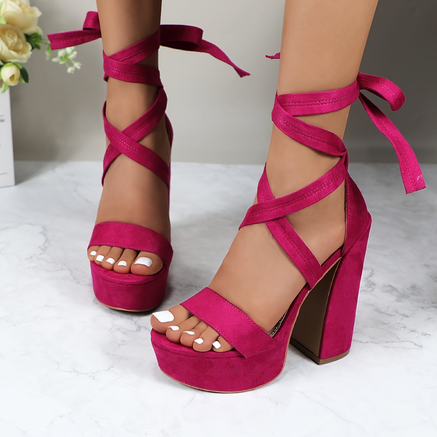Glaze Women's Lace Up Platform Block Heel Sandals Comfortable Sexy Charming Cute