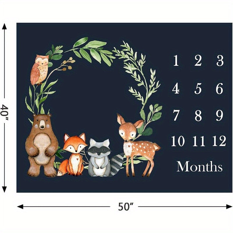 Woodland Baby Monthly Milestone Fleece Blanket Black 50x40 Includes Marker 280gsm Single Sided Digitally Printed Facecloth Blanket