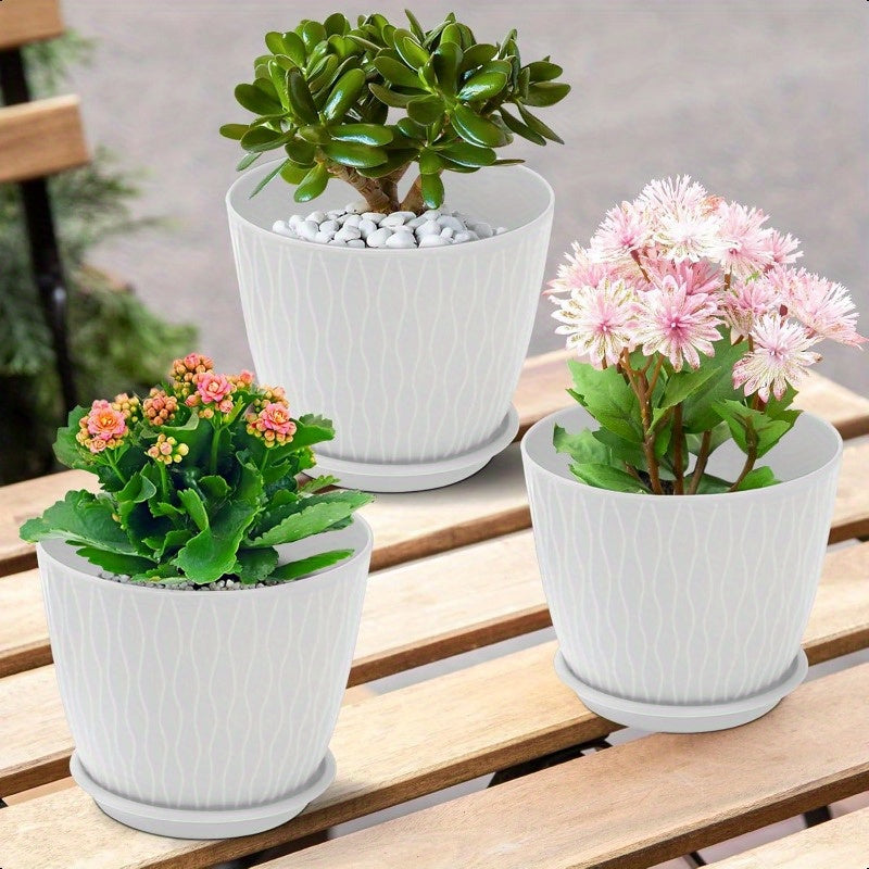 6 Inch Ceramic Plant Pots with Drainage Holes and Saucers for Indoor and Outdoor Plants Pack of 5 White Vintage Design