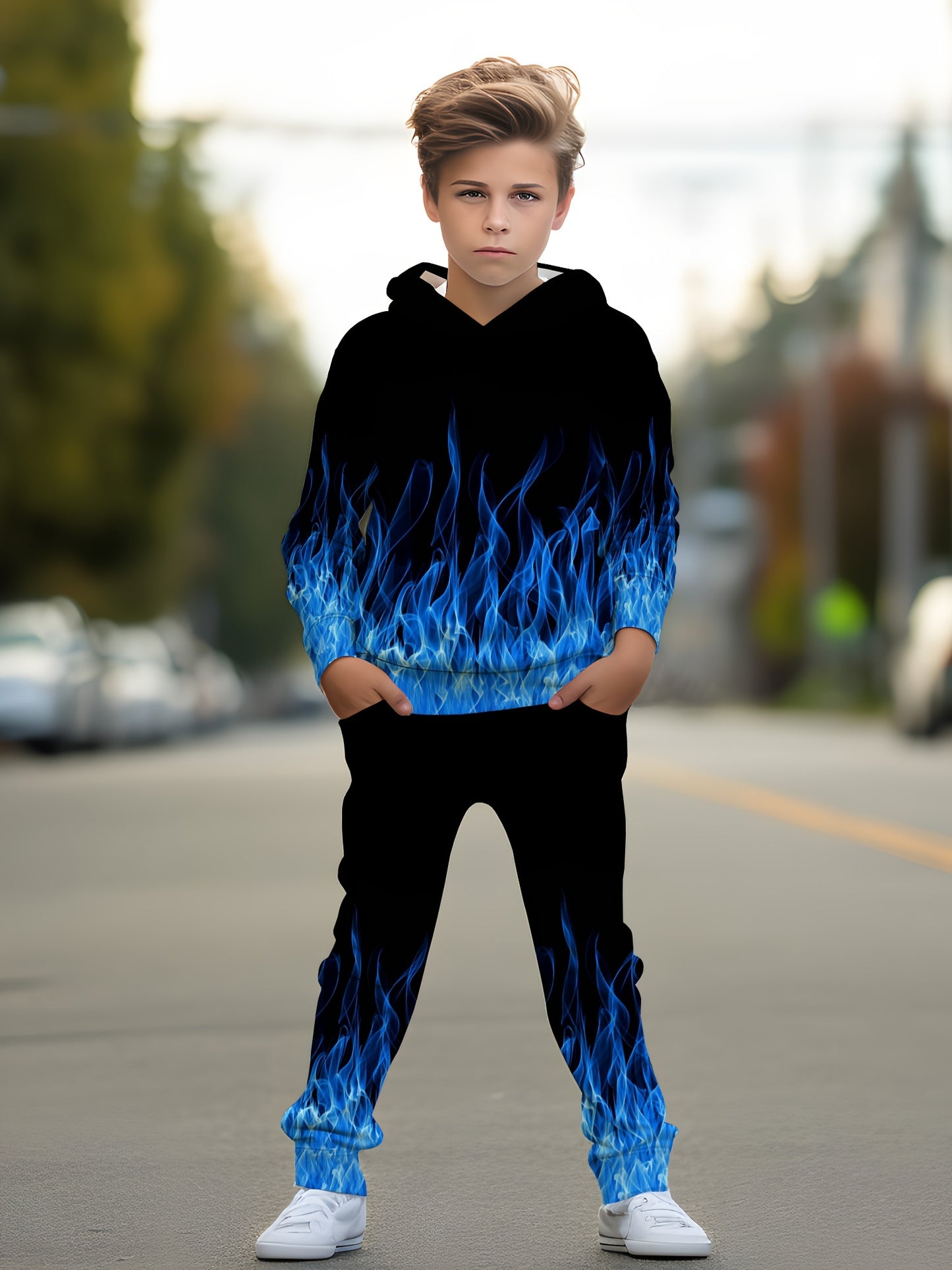 Boys 3D Printed Hoodie and Pant Set with Pockets