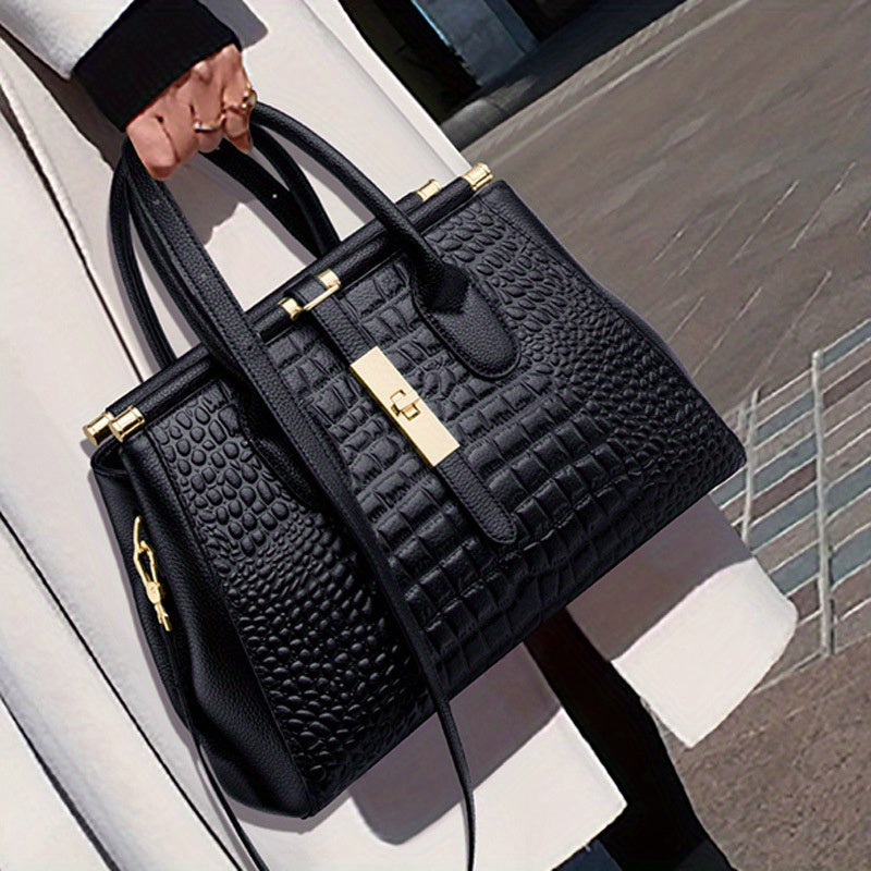 Elegant Crocodile Embossed Handbag for Work and Daily Use