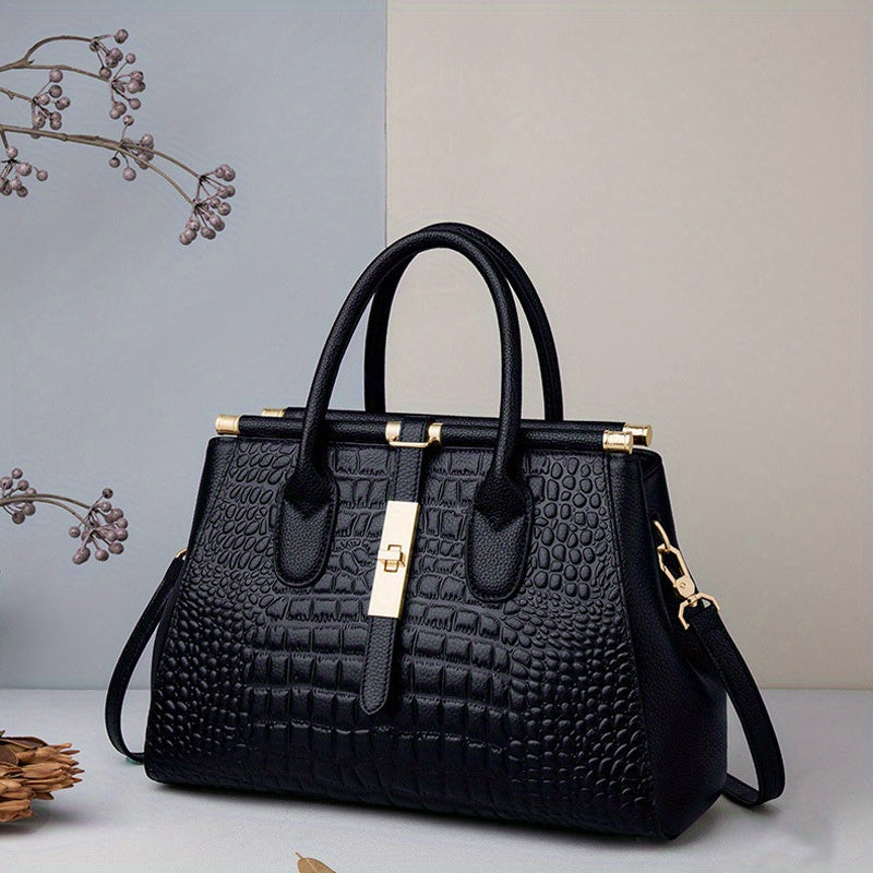Elegant Crocodile Embossed Handbag for Work and Daily Use