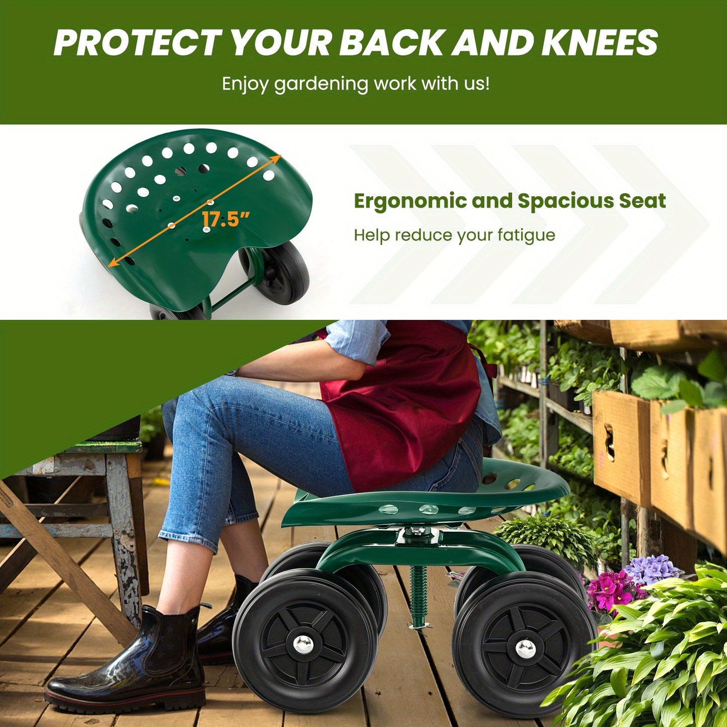 Heavy Duty 360 Degree Swivel Seat Garden Cart and Workseat