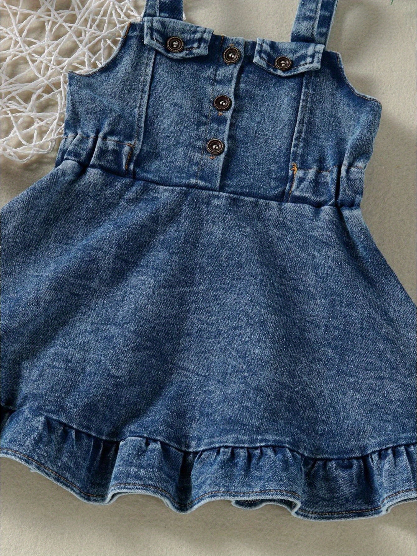 Toddler Girls Summer Denim Dress Fashion Sleeveless Button Ruffle Tank Dress
