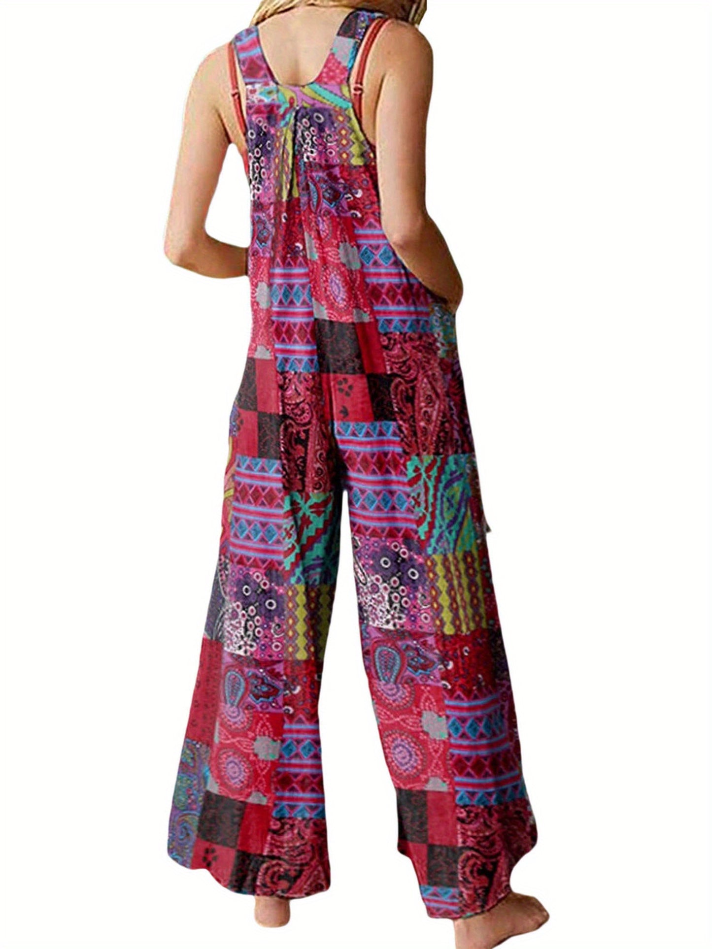 Boho Floral Print Women's Summer Jumpsuit with Pockets