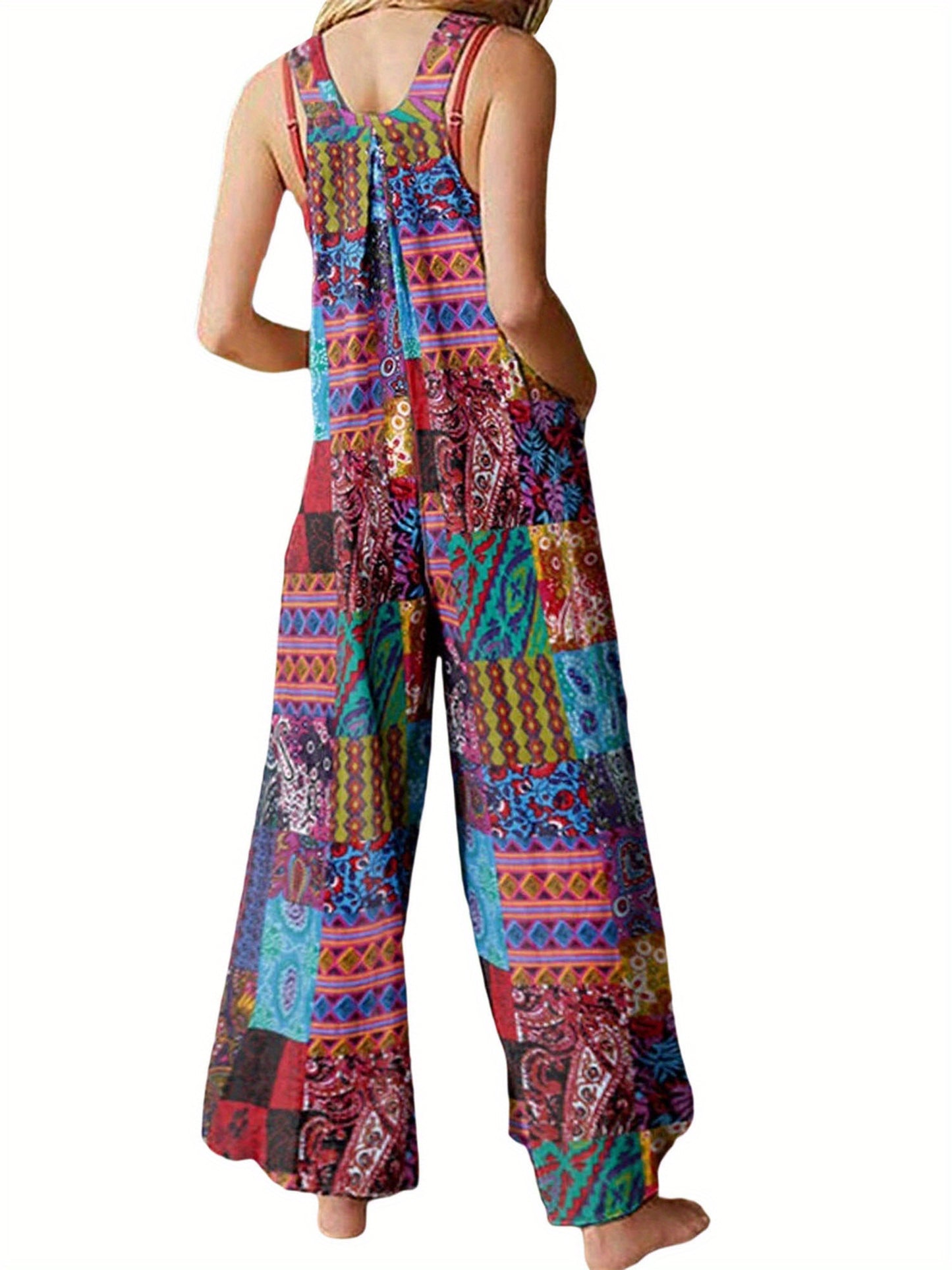 Boho Floral Print Women's Summer Jumpsuit with Pockets