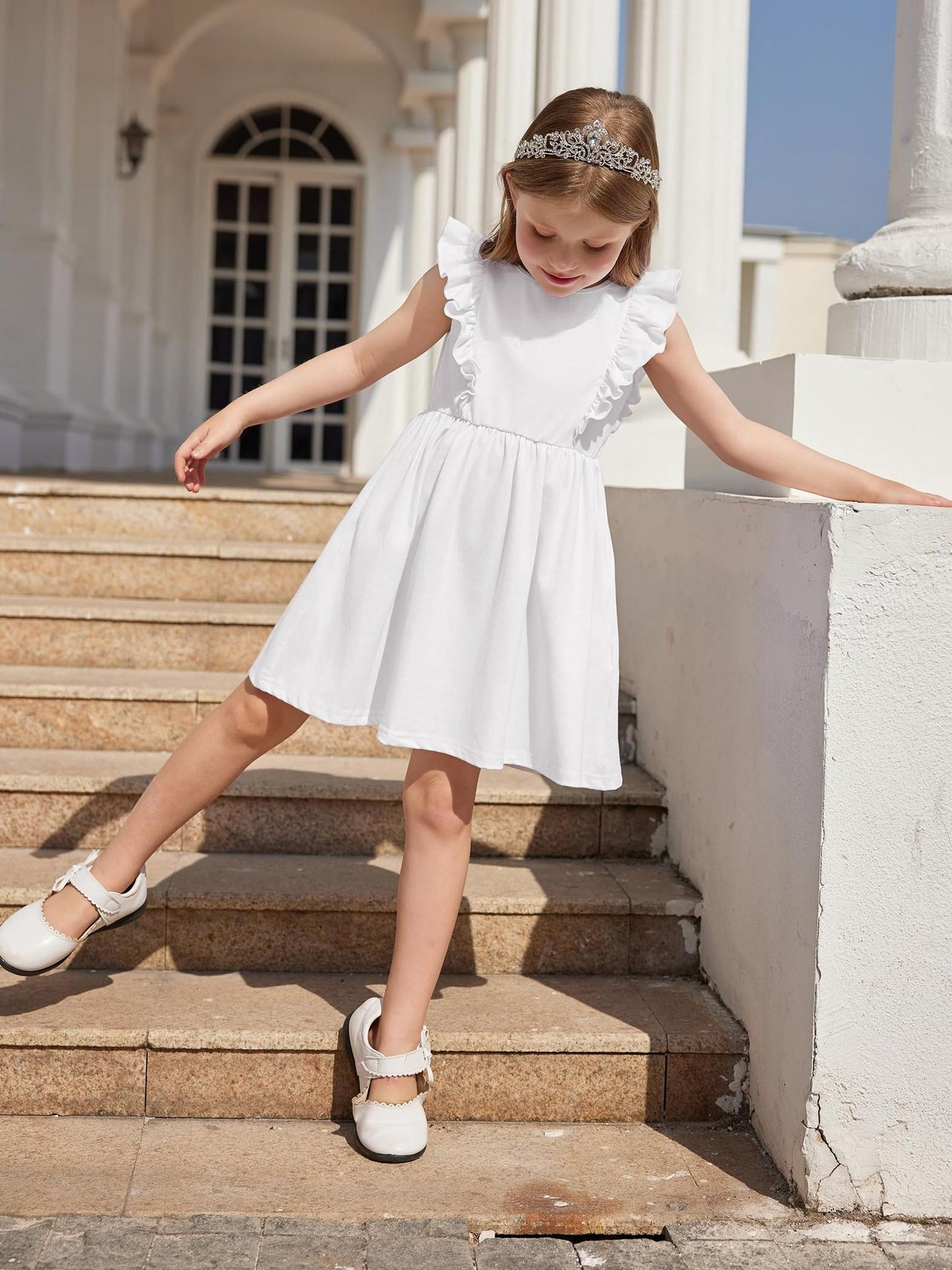 Toddler Girls Ruffle Sleeve Backless Summer Dress for Baby Girls Ages 2 to 6 Years