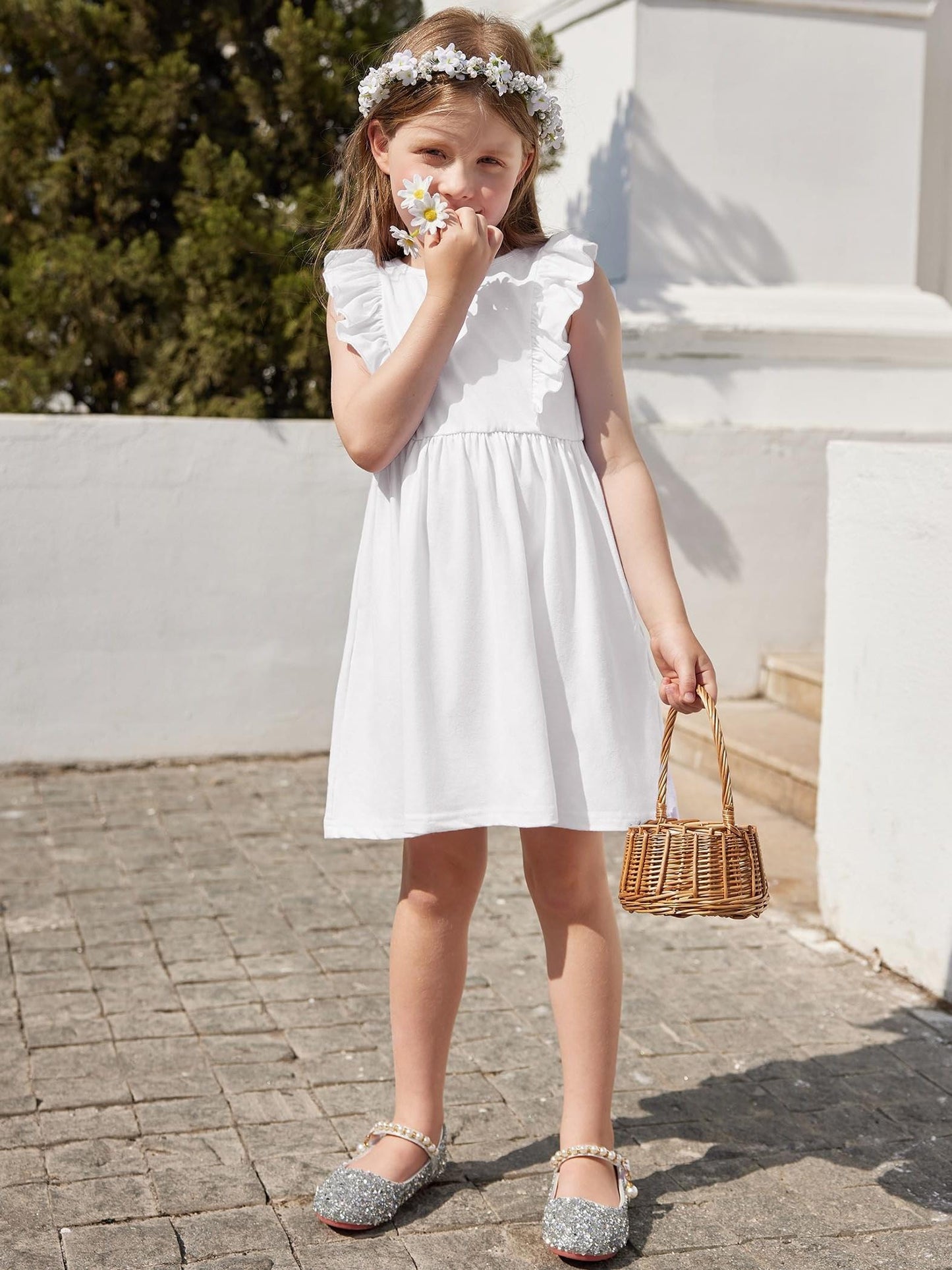 Toddler Girls Ruffle Sleeve Backless Summer Dress for Baby Girls Ages 2 to 6 Years