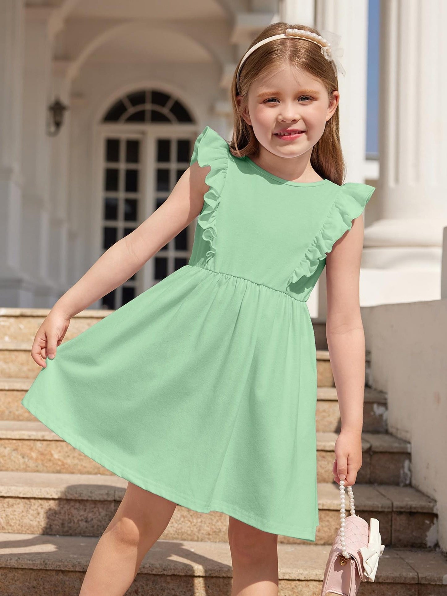 Toddler Girls Ruffle Sleeve Backless Summer Dress for Baby Girls Ages 2 to 6 Years