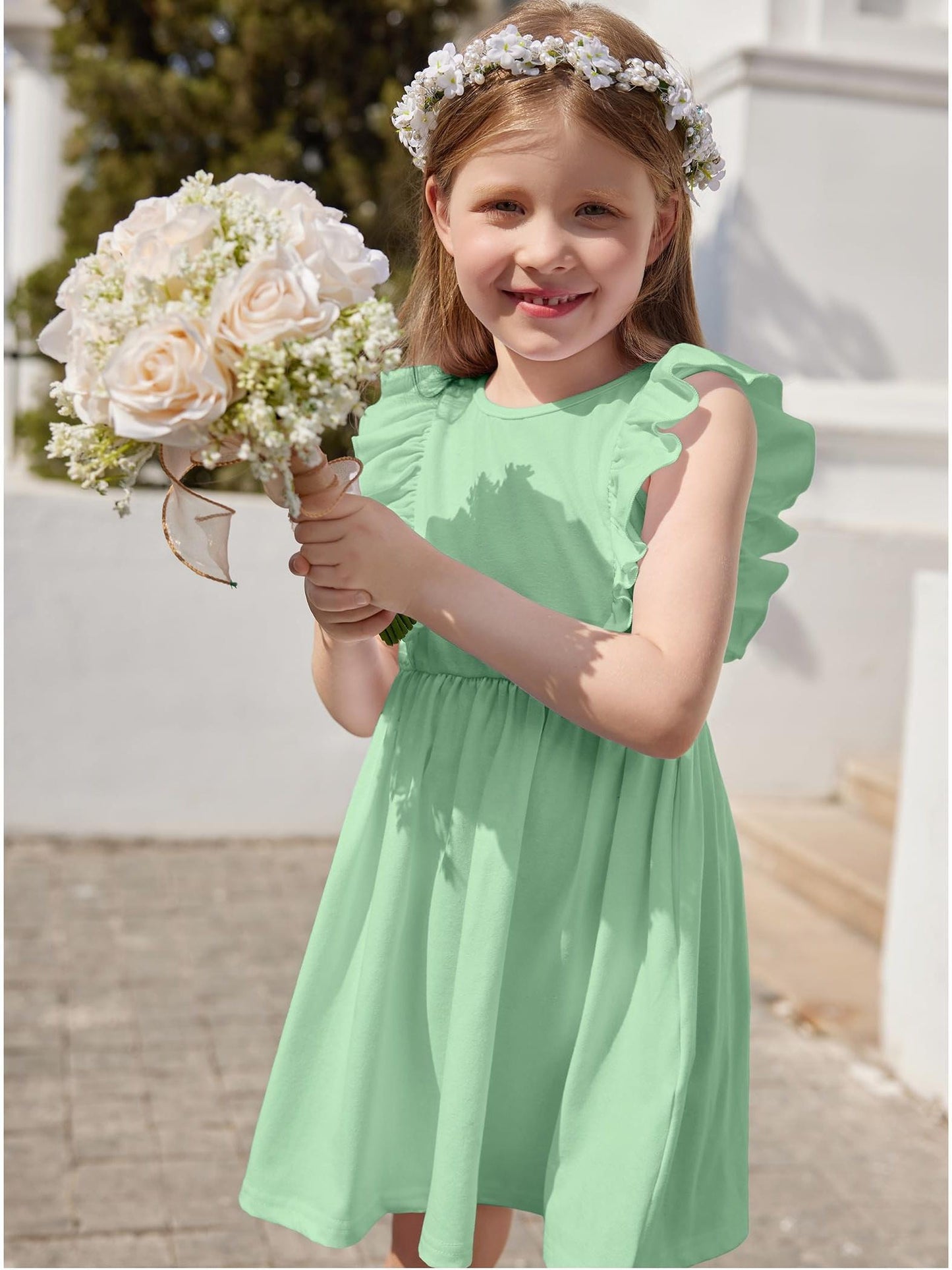 Toddler Girls Ruffle Sleeve Backless Summer Dress for Baby Girls Ages 2 to 6 Years