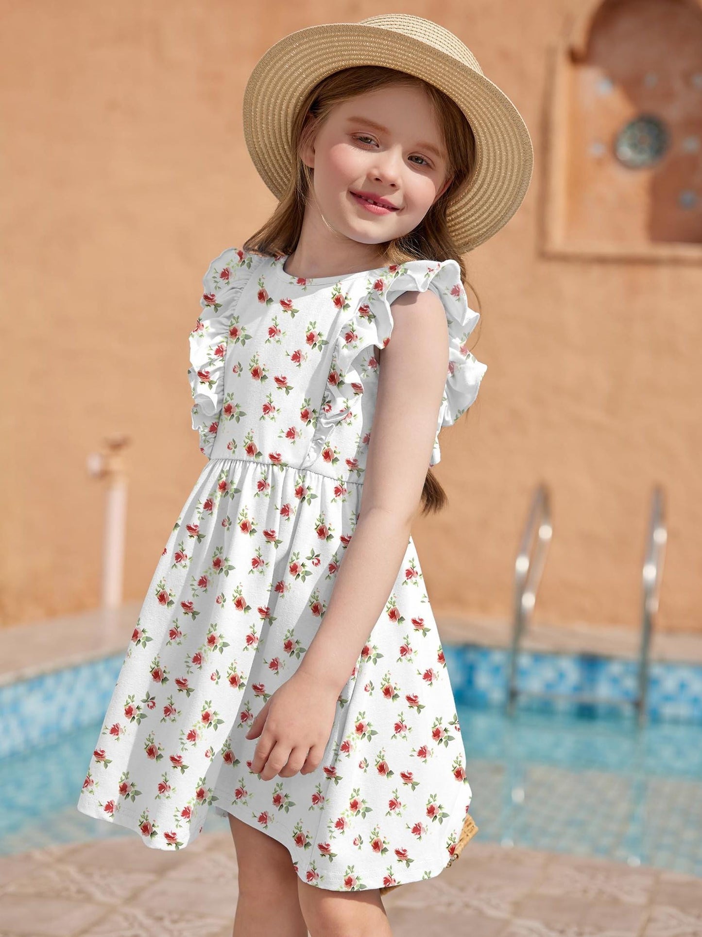 Toddler Girls Ruffle Sleeve Backless Summer Dress for Baby Girls Ages 2 to 6 Years