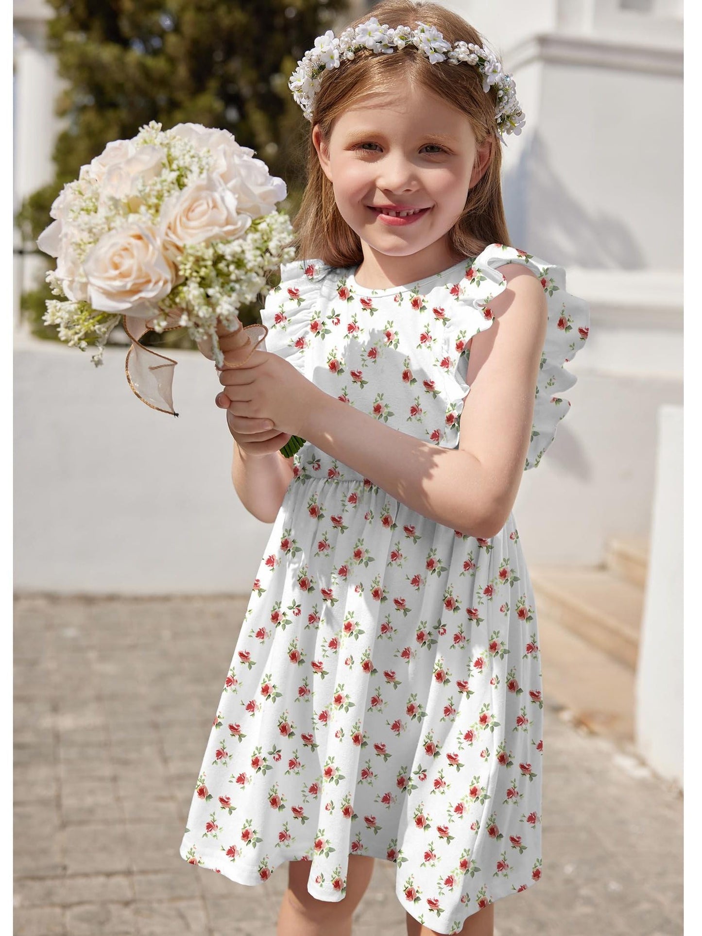 Toddler Girls Ruffle Sleeve Backless Summer Dress for Baby Girls Ages 2 to 6 Years