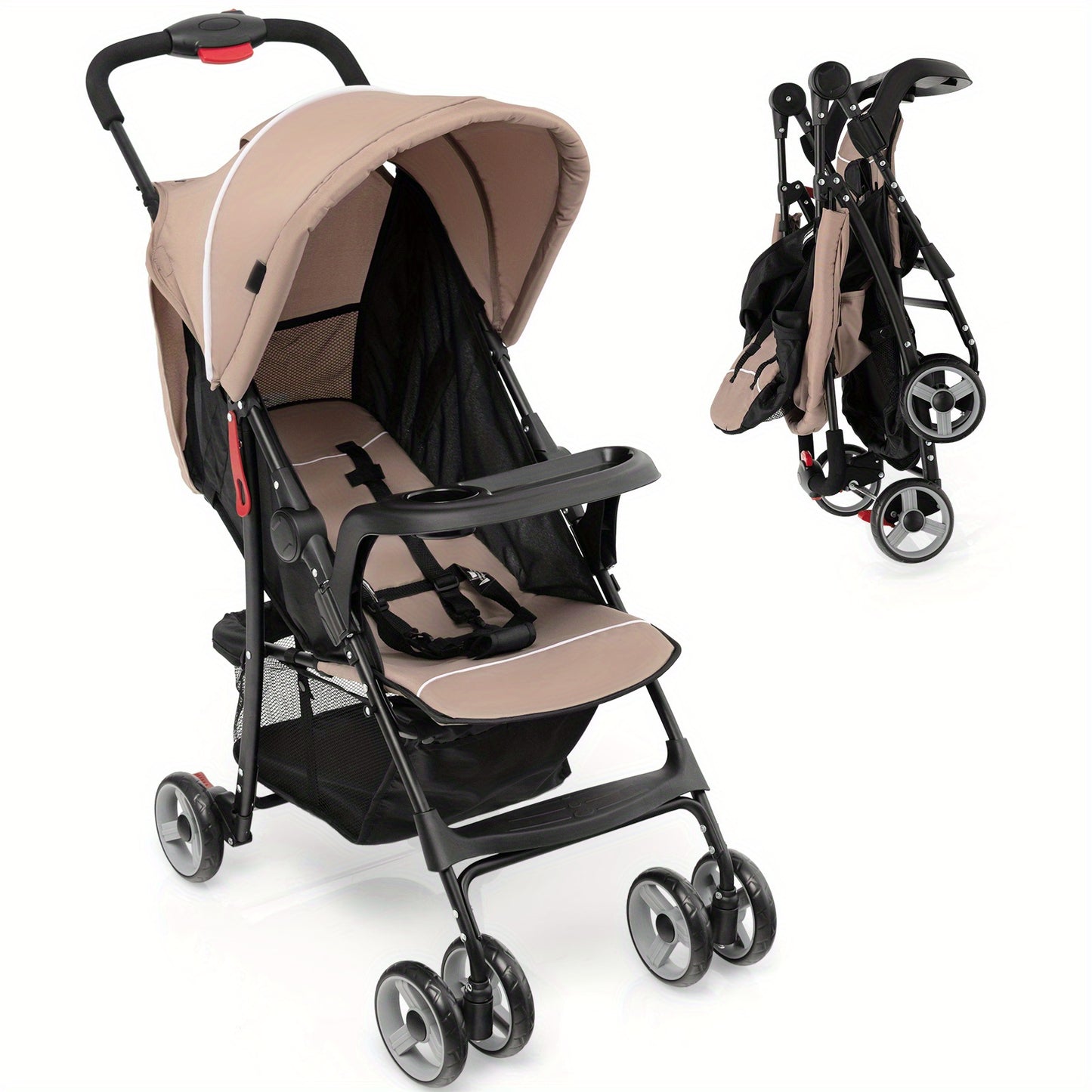Lightweight Foldable Stroller with Safety System and Storage Options
