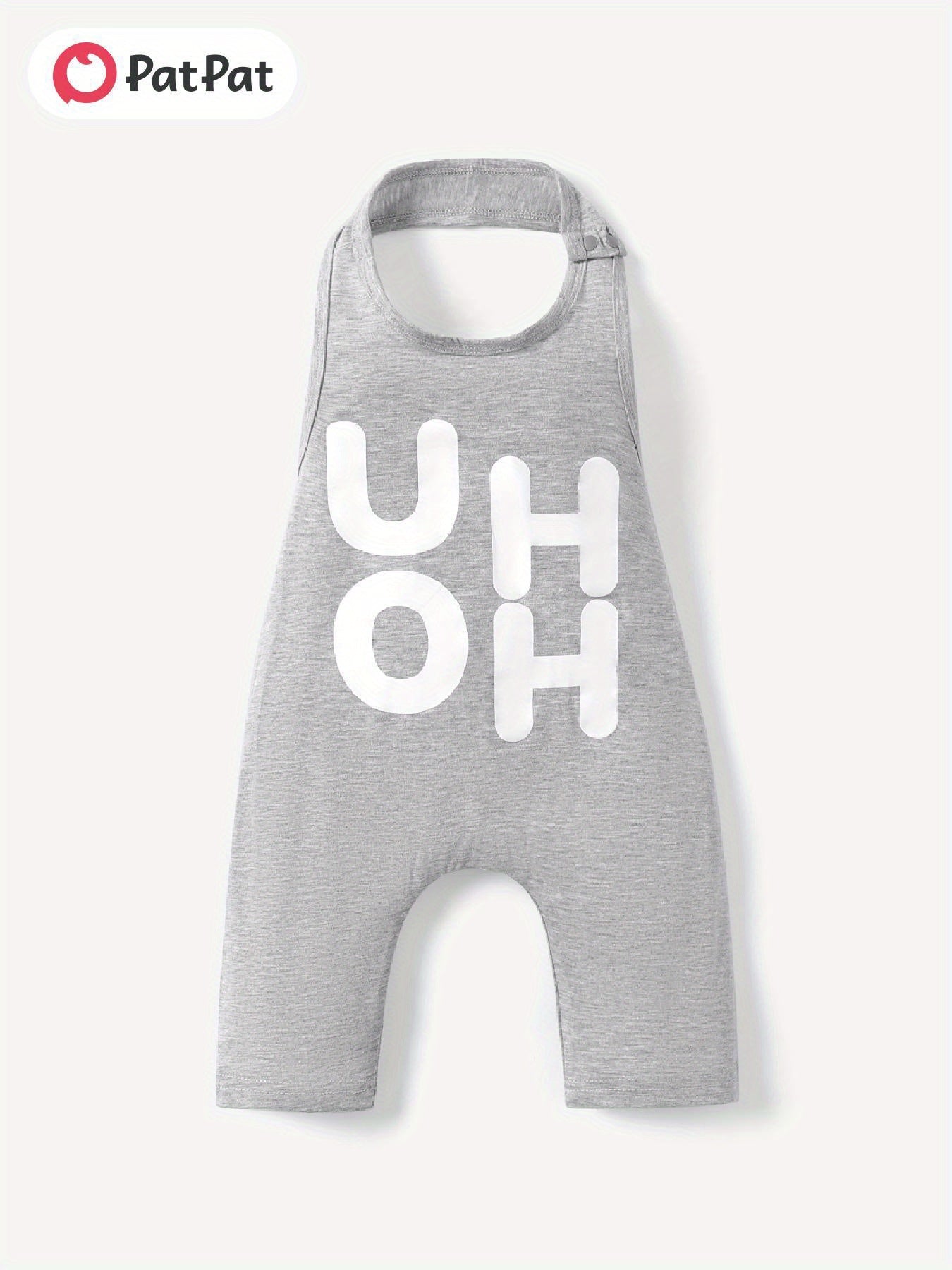 Stylish PatPat Baby Girl Boy Loose Letters Print Sleeveless Summer Backless Halter Jumpsuit for Outdoor Use