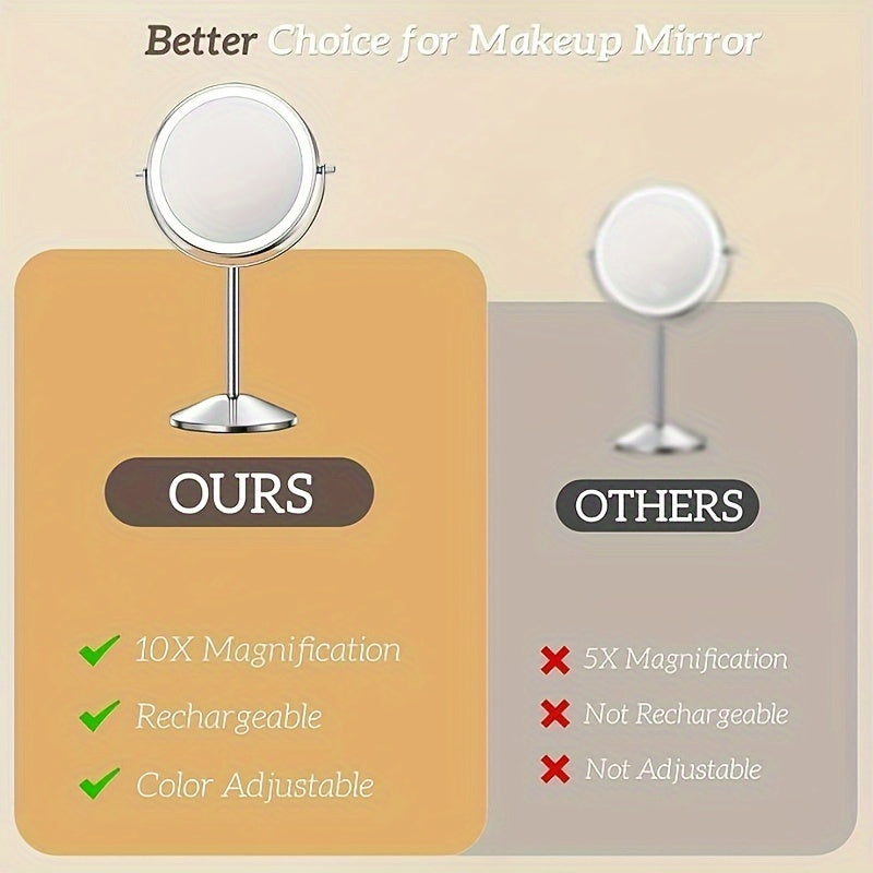 Lighted Rechargeable Vanity Mirror with Adjustable Height and Double Sided