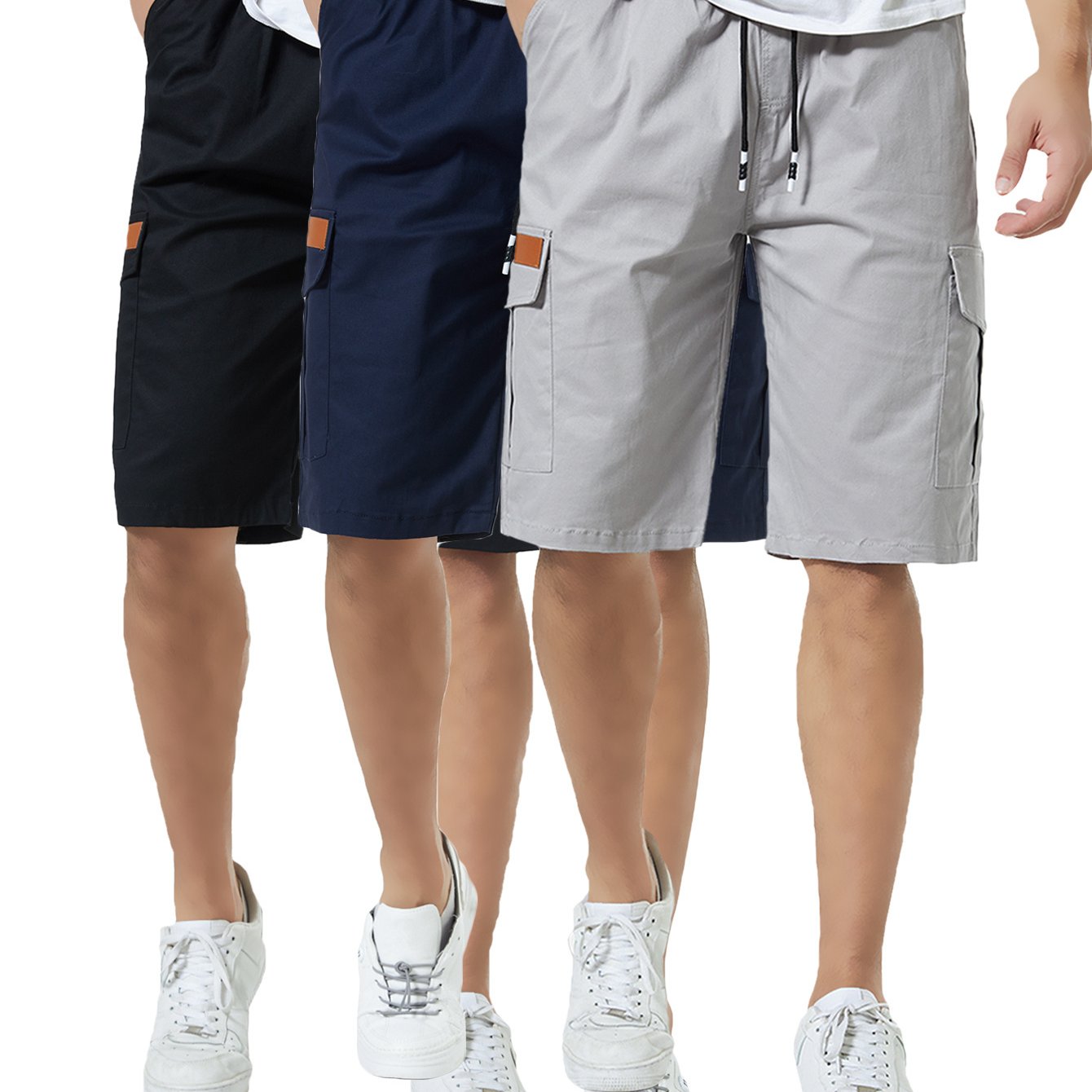 3 Pieces Boys Casual Cargo Shorts Multi Pocket Design Elastic Waist Durable Polyester Blend Ideal for Outdoor Activities Black Grey Navy Blue
