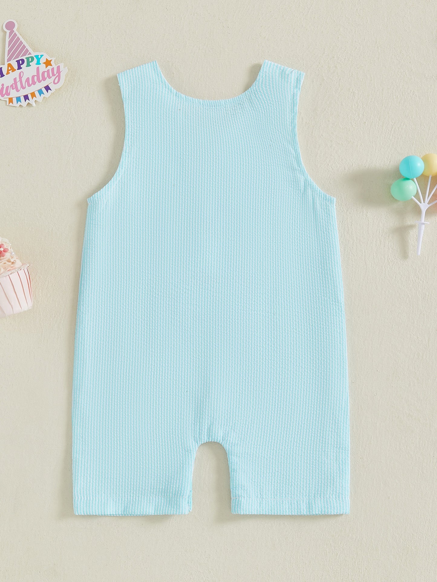 Baby Boys Rompers Birthday Clothes Cake Embroidery Stripe Summer Sleeveless Overalls Bodysuits Jumpsuits for Outdoor