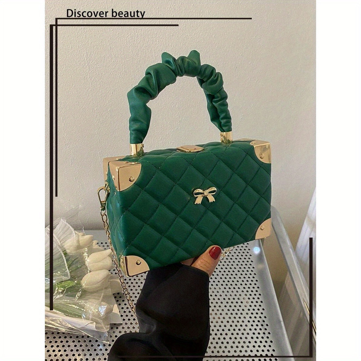 Quilted Cloud-Shaped Mini Box Bag with Bow Detail