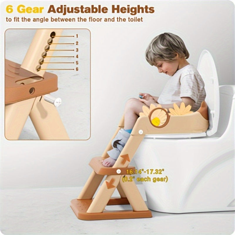 Cute Bear 2 In 1 Adjustable Height Potty Training Toilet With Splash Guard And Non Slip Pad Step Stool Foldable For Easy Storage Ideal Baby Essential Gift