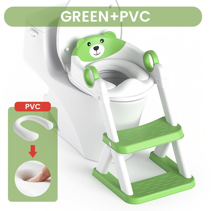 Cute Bear 2 In 1 Adjustable Height Potty Training Toilet With Splash Guard And Non Slip Pad Step Stool Foldable For Easy Storage Ideal Baby Essential Gift