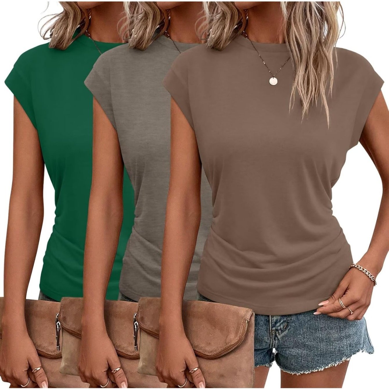 3-Pack Women's Cap Sleeve Crewneck T-Shirts for Versatile Style