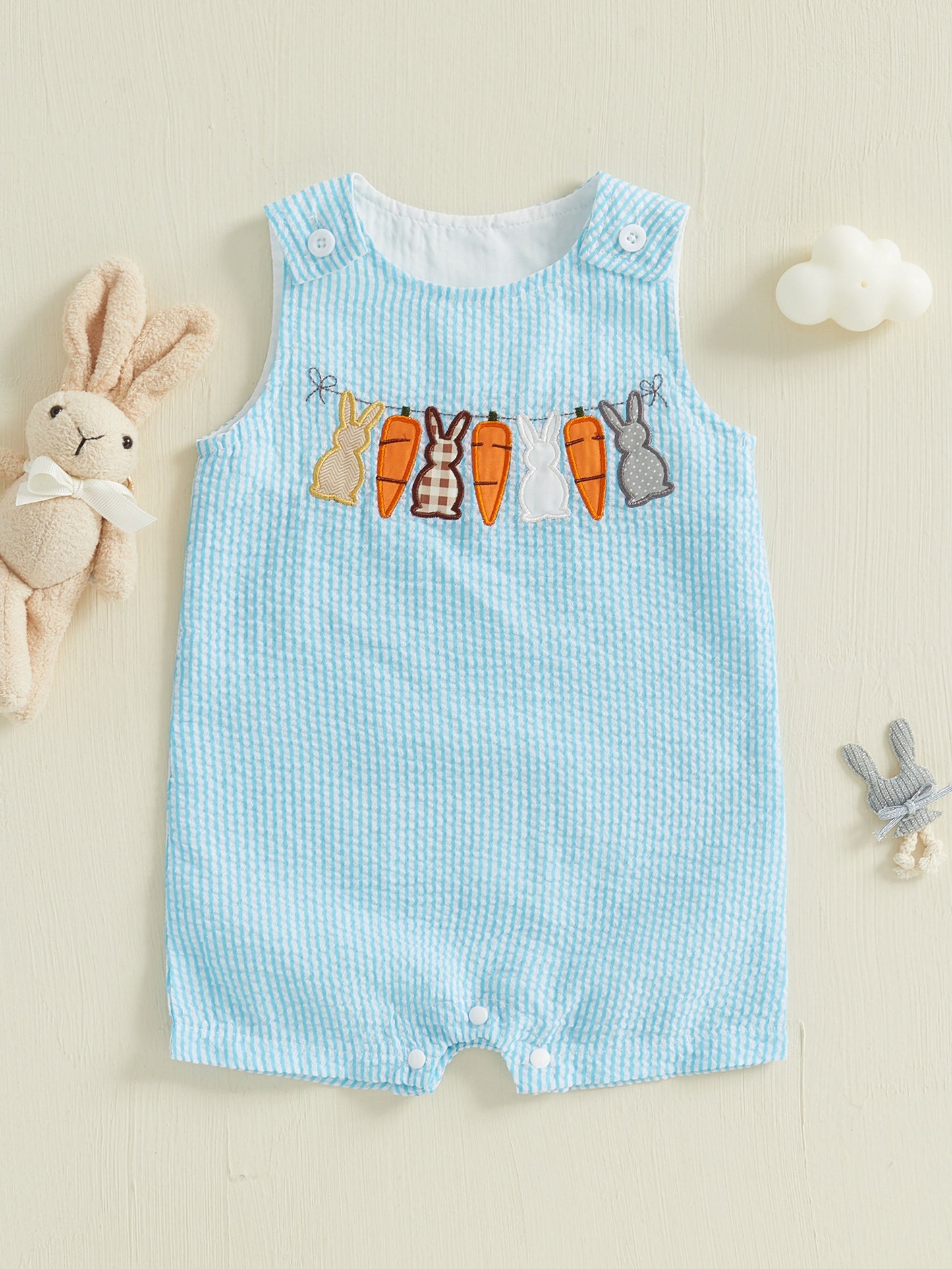 Toddler Girls Boys Overall Rompers Easter Clothes Rabbit Carrot Embroidered Sleeveless Baby Bodysuits Jumpsuits for Outdoor Fun