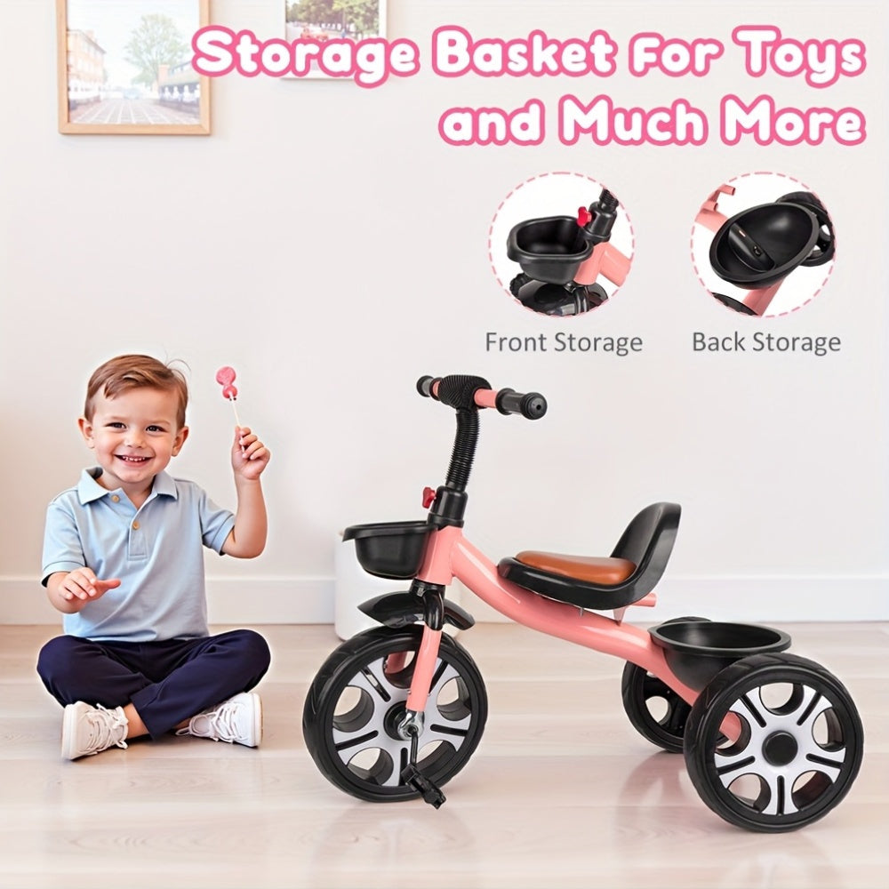 Durable Carbon Steel Tricycle with Storage Basket for Kids