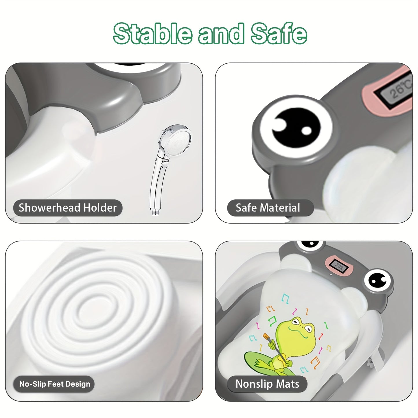 Foldable Bathtub for Youngsters with Soft Cushion and Thermometer