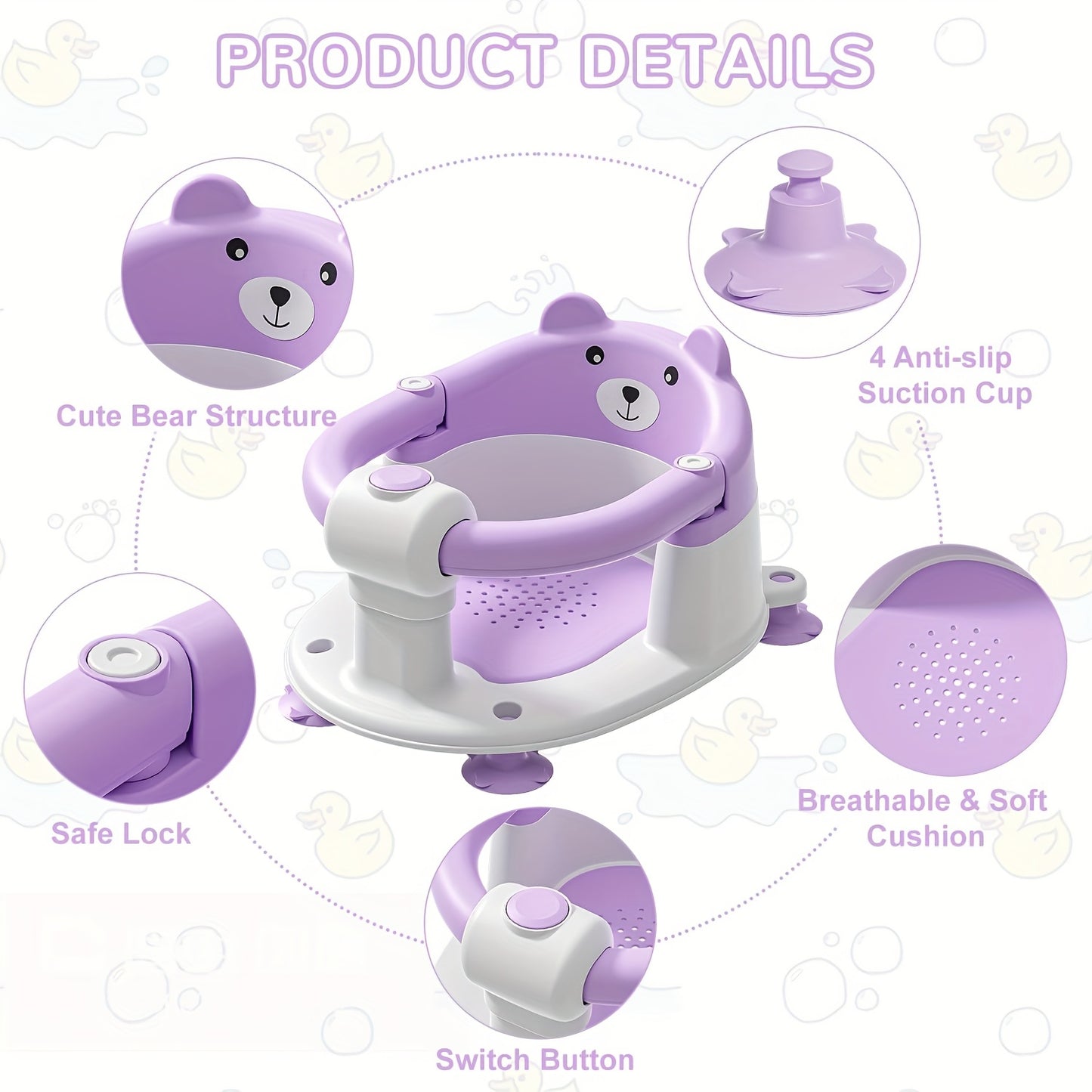 Non-Slip Baby Bath Seat with Suction Cups and Soft Cushion