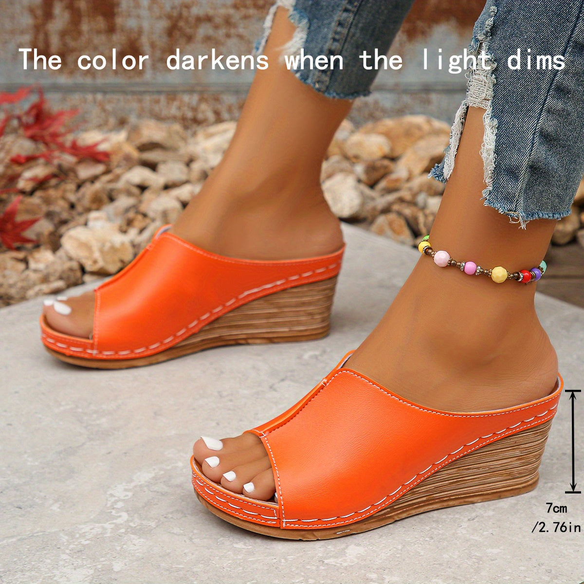 2025paragraph Women's Plus Size Slip On Platform Wedge Sandals Thick Cushioned Heel Vibrant Orange Ankle Bracelet Accent Open Toe Summer Sandals TPR Sole Synthetic Cover Machine Washable Casual Skirt Outfits