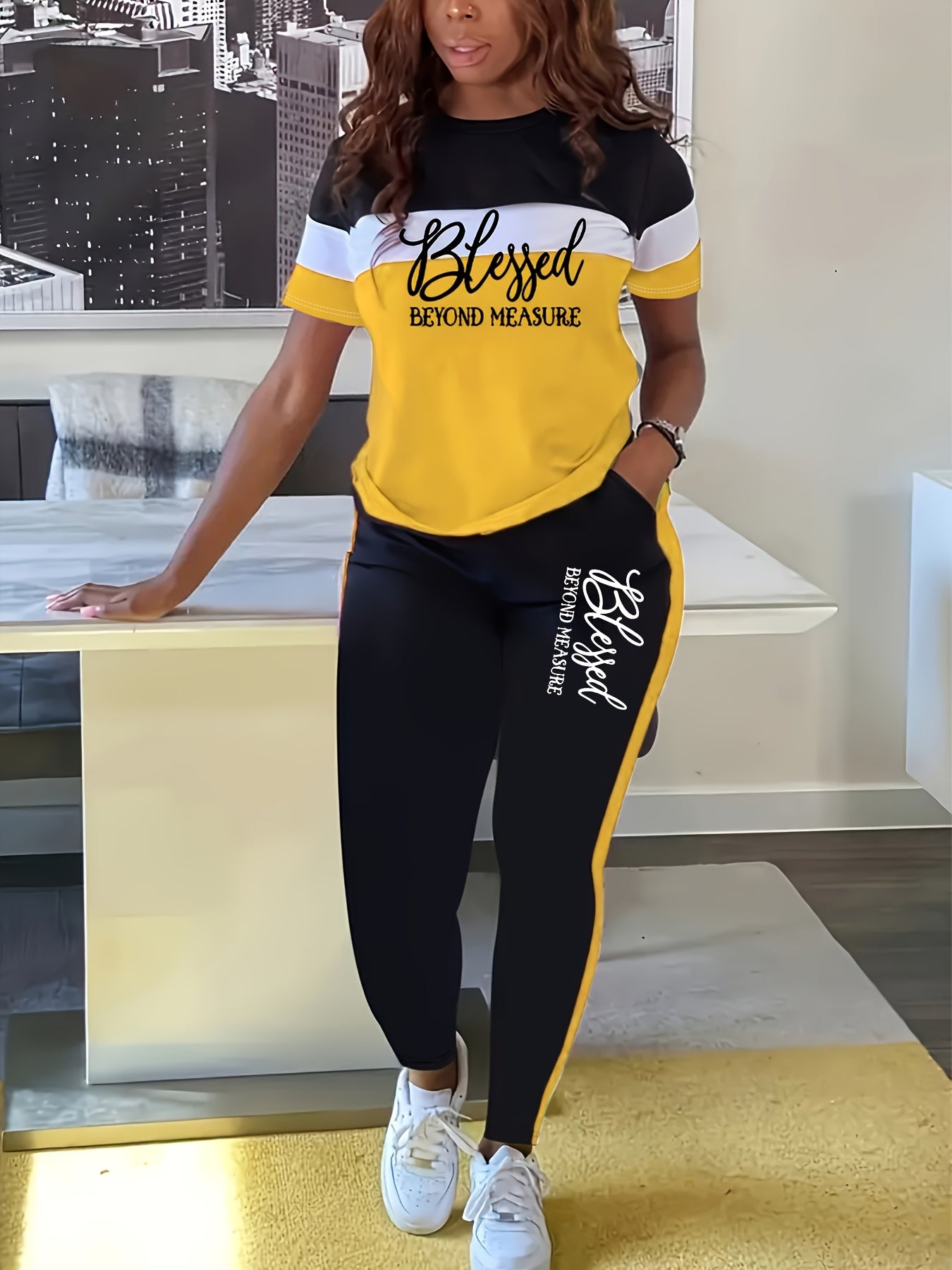 Casual Plus Size Two-Piece Round Neck T-Shirt and Pants Set