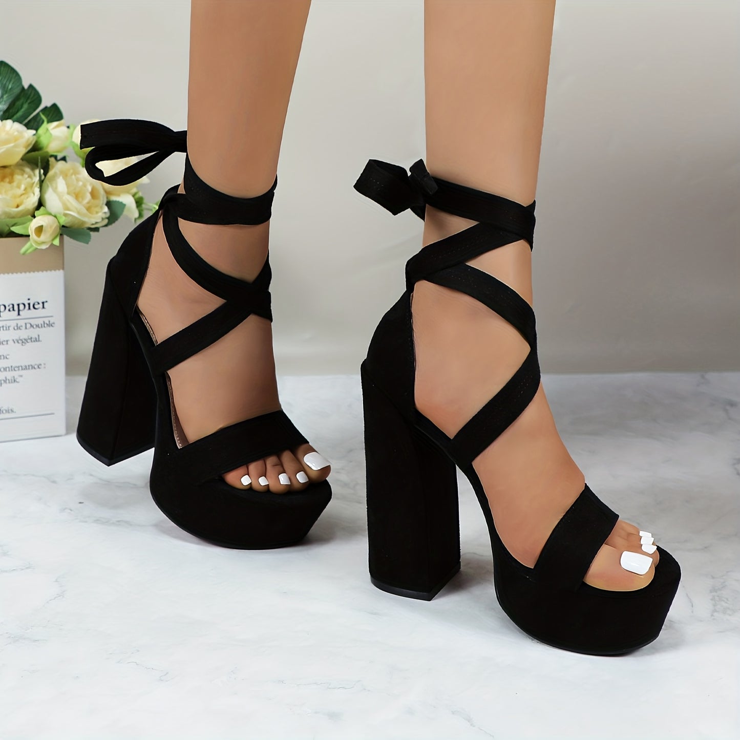 Glaze Women's Lace Up Platform Block Heel Sandals Comfortable Sexy Charming Cute