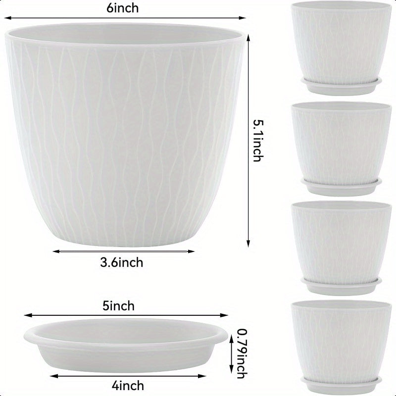 6 Inch Ceramic Plant Pots with Drainage Holes and Saucers for Indoor and Outdoor Plants Pack of 5 White Vintage Design