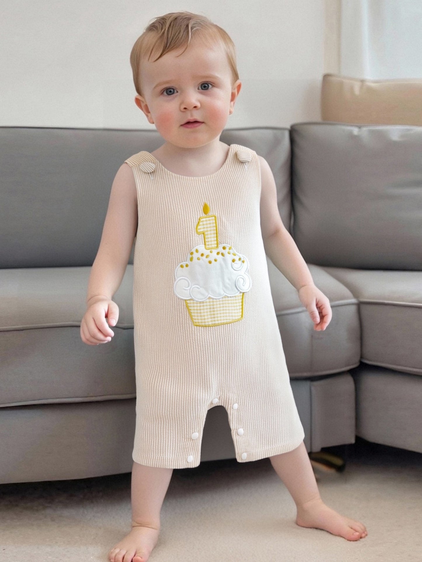 Baby Boys Rompers Birthday Clothes Cake Embroidery Stripe Summer Sleeveless Overalls Bodysuits Jumpsuits for Outdoor