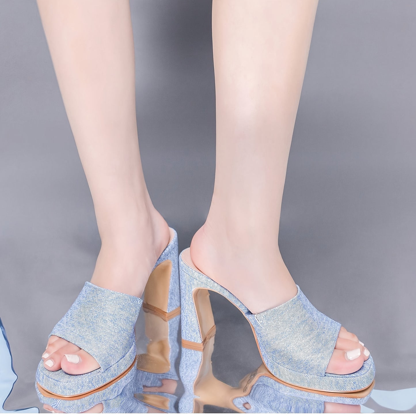 Belovely Women's Slip On Chunky Heel Platform Sandals 4 Inch Open Toe Mules with Imitation Cover Upper and PU Lining Comfortable Rubber Sole for Party Dating Daily and Vacation Wear