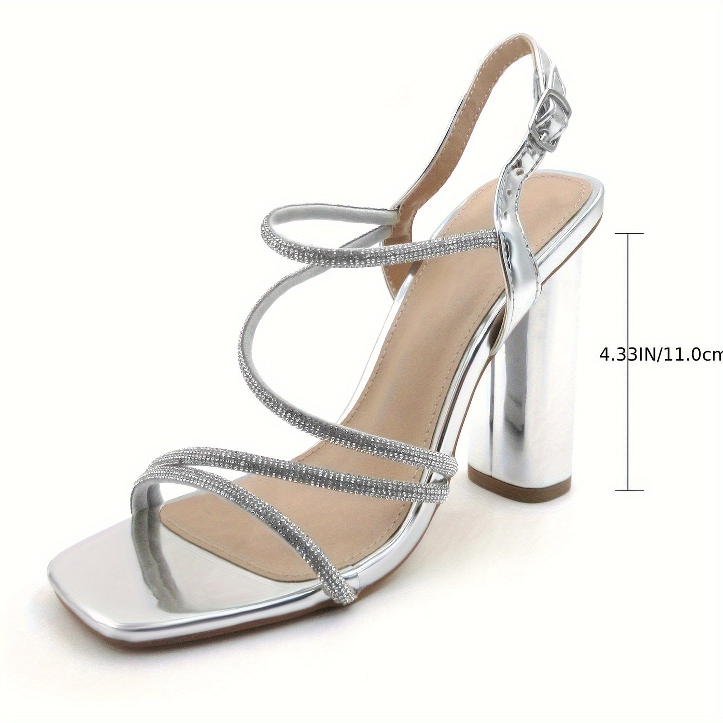 Glaze Womens Silvery Rhinestone Open Toe Strappy High Heel Sandals Ankle Strap for Wedding Party Office