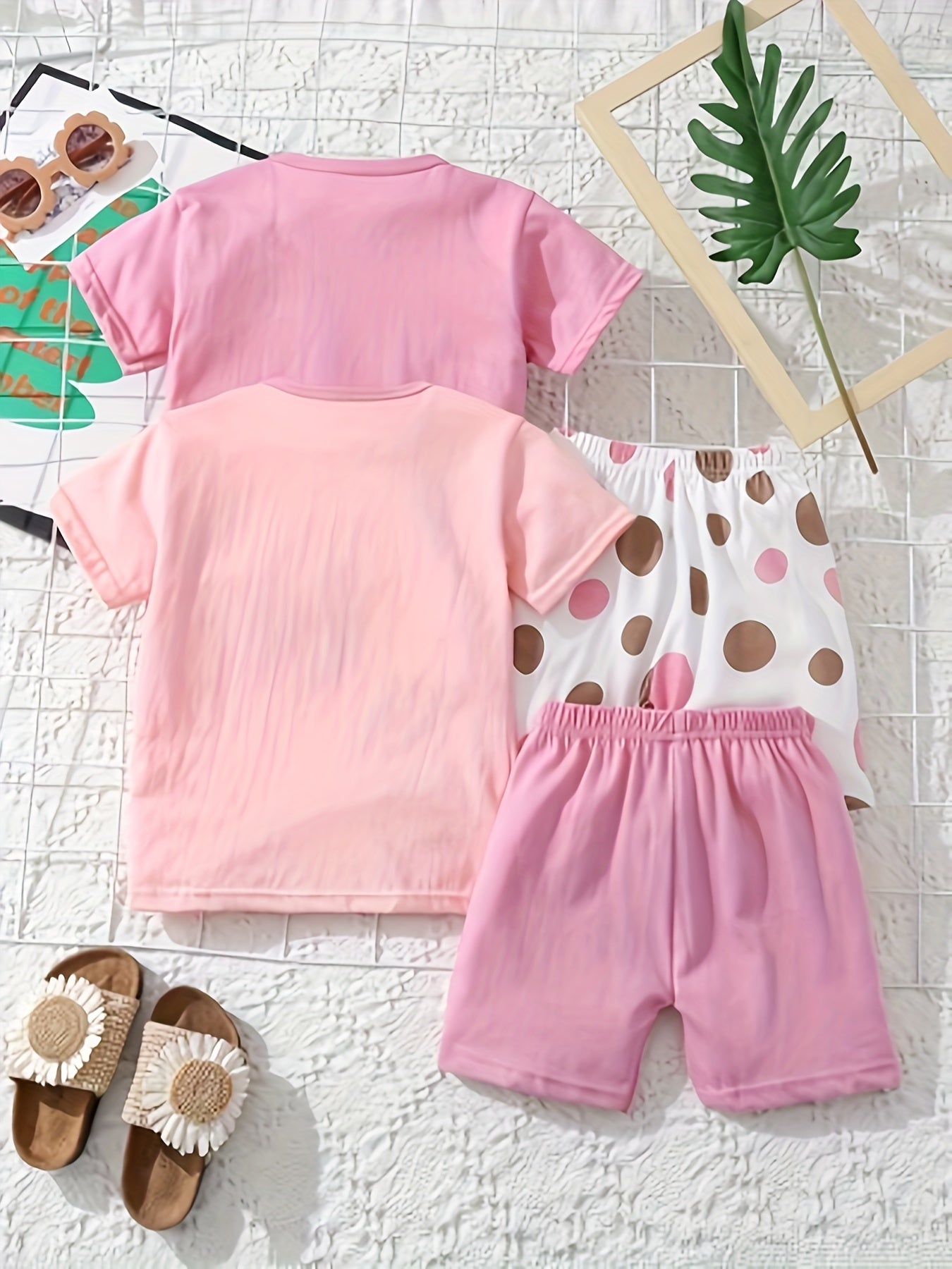 4 Pieces Summer Set Comfortable Breathable Children's Short Sleeve Set New Girls Clothes T-Shirt Baby Beach Summer Clothing Kids Easter Gift for Outdoor