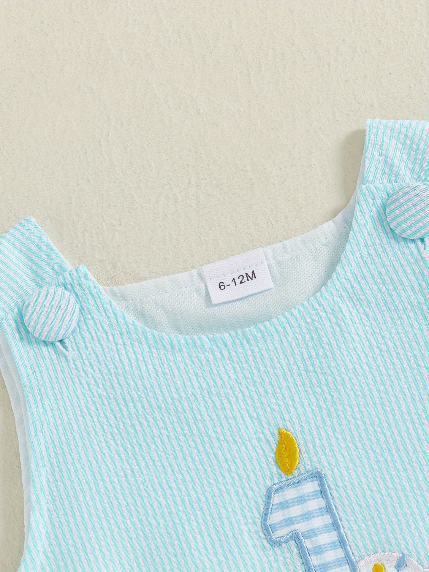 Baby Boys Rompers Birthday Clothes Cake Embroidery Stripe Summer Sleeveless Overalls Bodysuits Jumpsuits for Outdoor