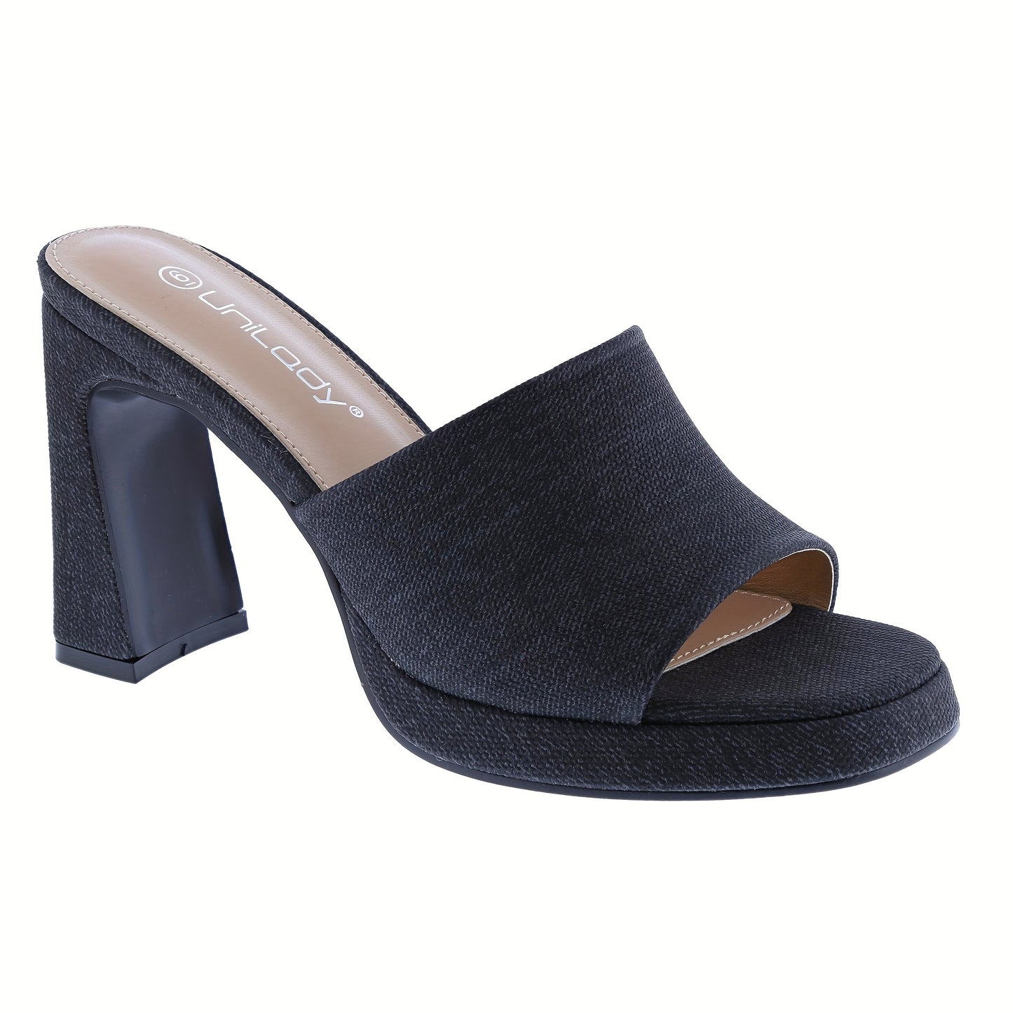 Belovely Women's Slip On Chunky Heel Platform Sandals 4 Inch Open Toe Mules with Imitation Cover Upper and PU Lining Comfortable Rubber Sole for Party Dating Daily and Vacation Wear