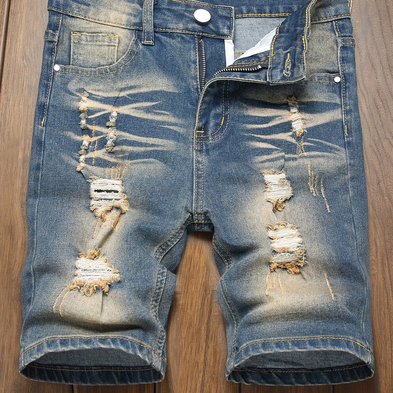 Boys Vintage Inspired Ripped Denim Shorts Stretchy Casual Summer Wear with Elastic Waistband