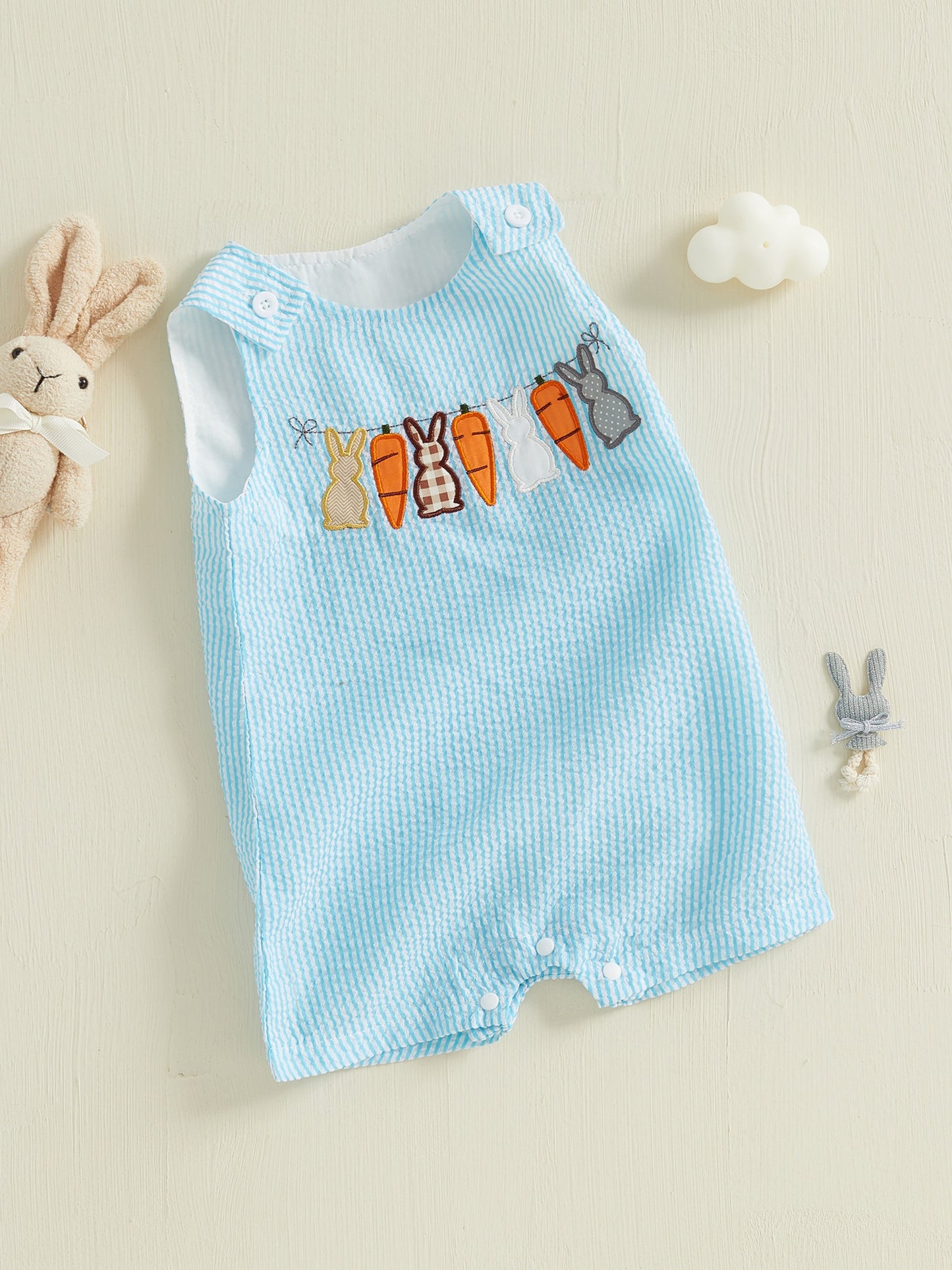 Toddler Girls Boys Overall Rompers Easter Clothes Rabbit Carrot Embroidered Sleeveless Baby Bodysuits Jumpsuits for Outdoor Fun